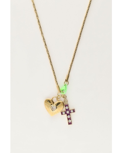KETTING MET BEDELS EN GROEN SLOTJE