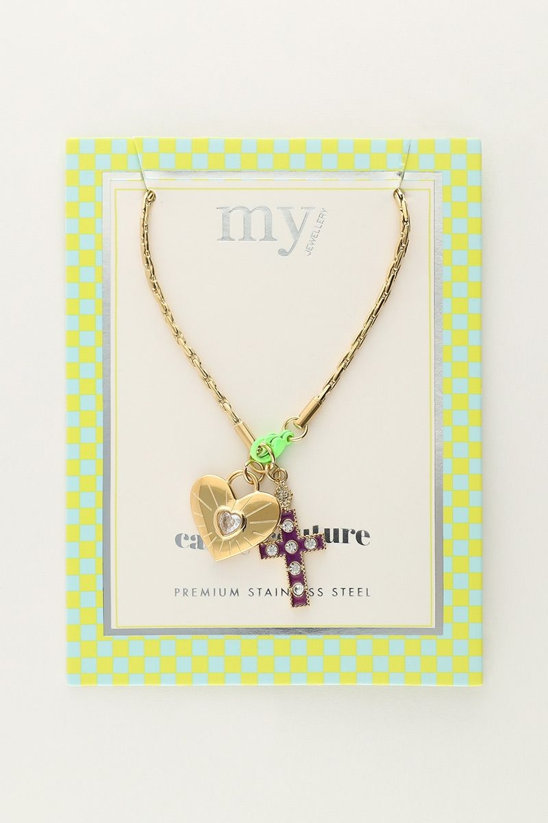 KETTING MET BEDELS EN GROEN SLOTJE