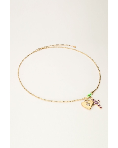 KETTING MET BEDELS EN GROEN SLOTJE