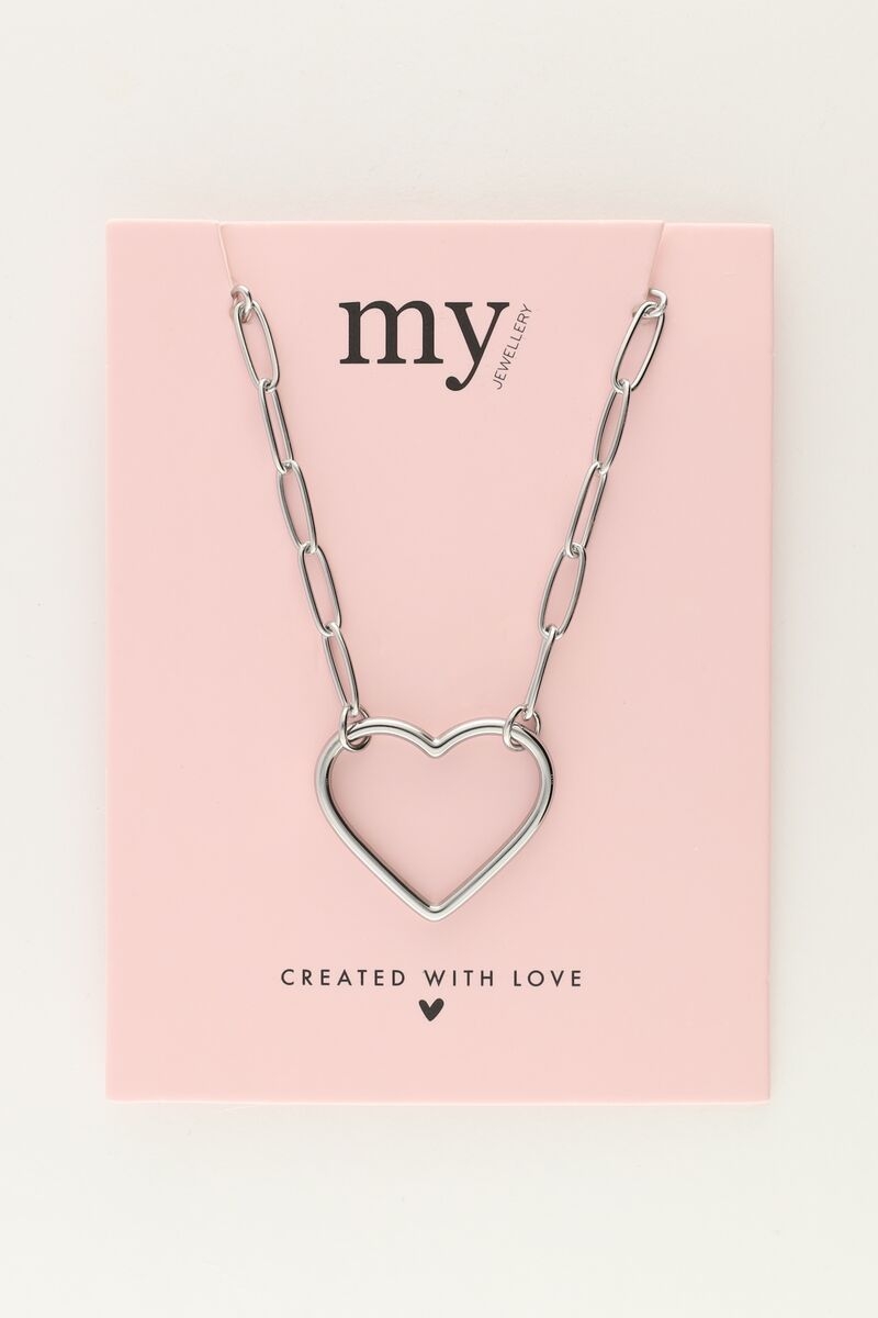 SCHAKELKETTING GROOT OPEN HART ZILVER
