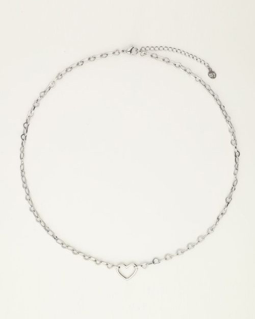 SCHAKELKETTING MET KLEIN OPEN HART BEDEL ZILVER