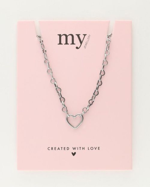 SCHAKELKETTING MET KLEIN OPEN HART BEDEL ZILVER