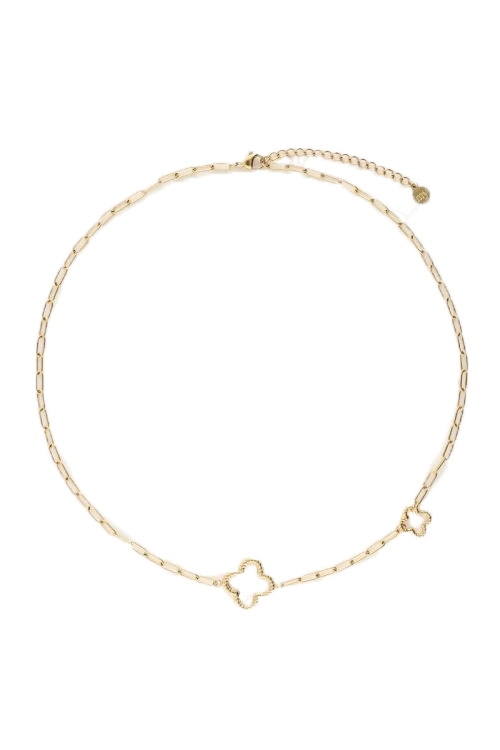SCHAKELKETTING MET KLAVERS GOUD