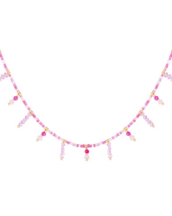 KETTING MET ROZE KRALEN GOUD