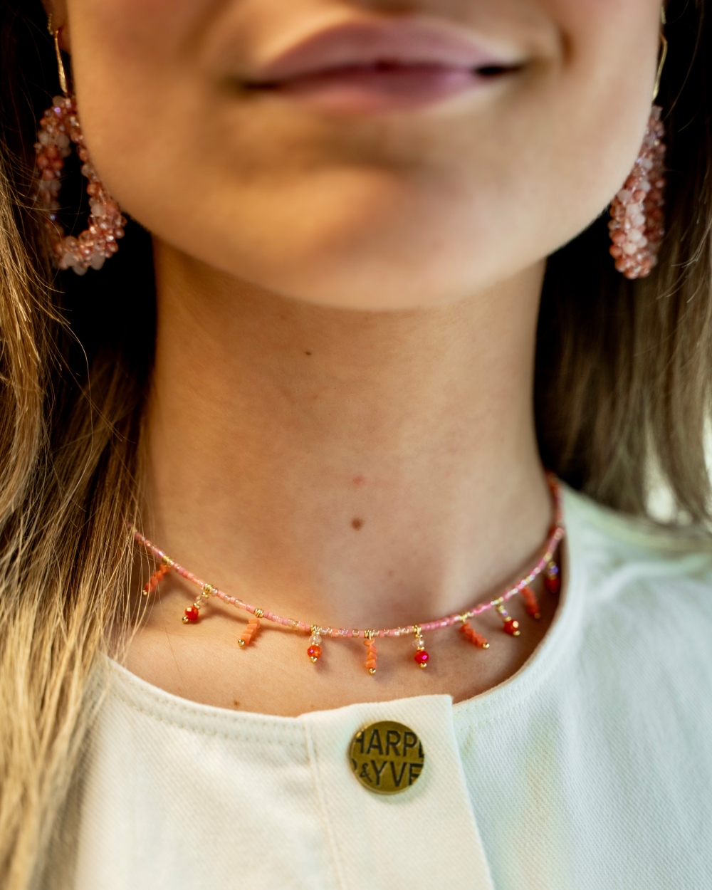 KETTING MET ORANJE KRALEN GOUD