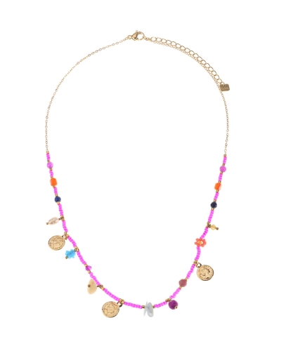 KRALENKETTING BEDELS FUCHSIA GOUD