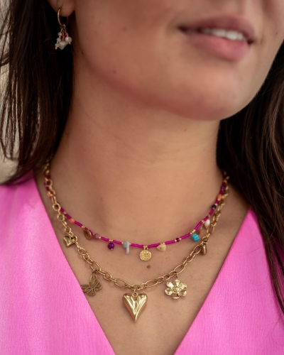 KRALENKETTING BEDELS FUCHSIA GOUD