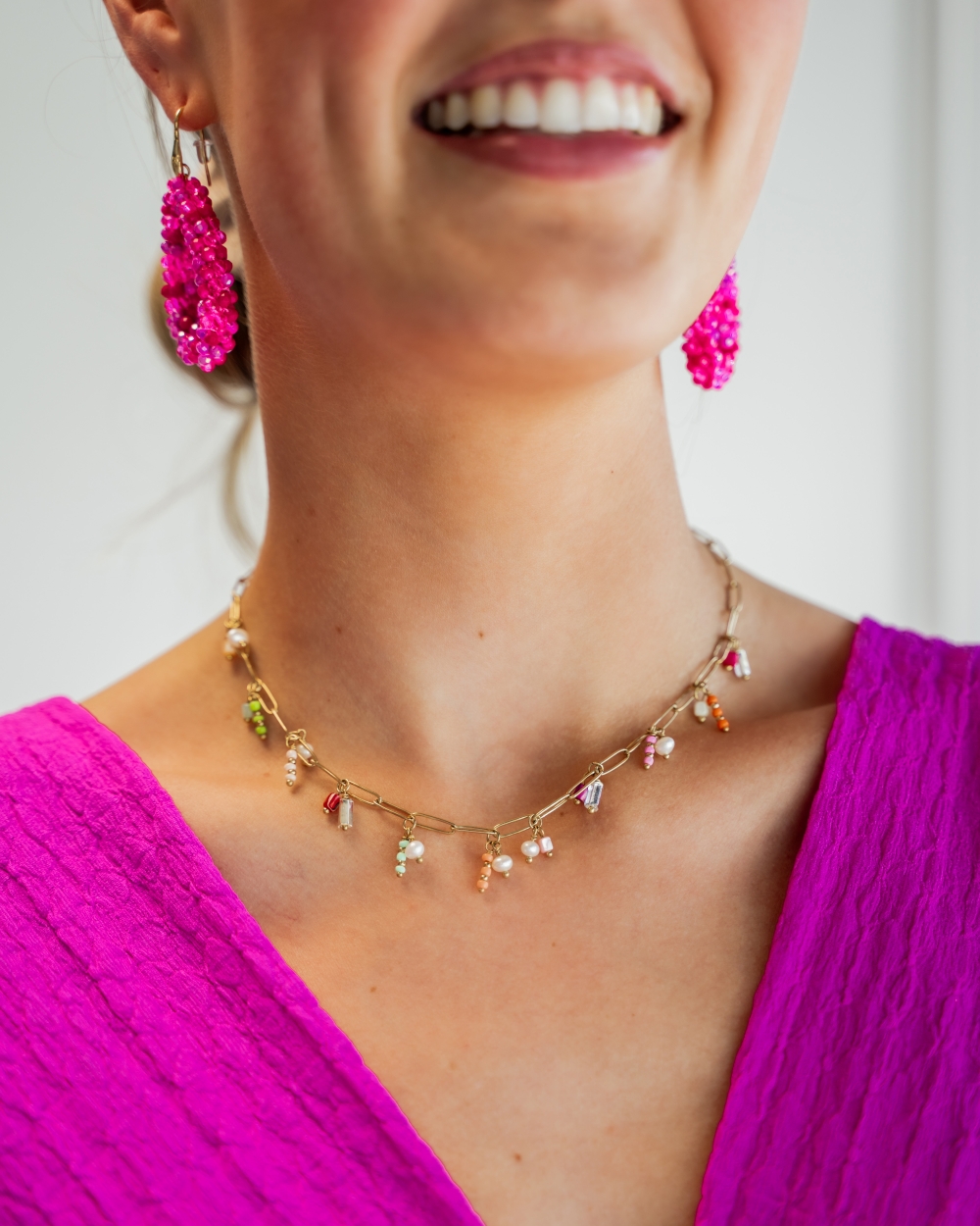 SCHAKELKETTING BEDELS EN PARELS GOUD