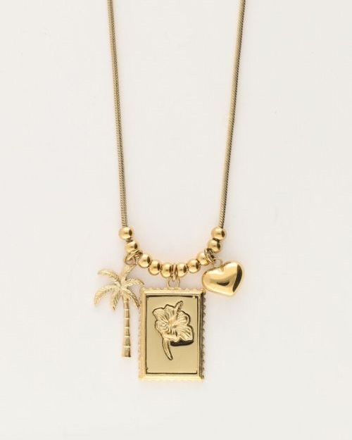 ISLAND KETTING BLOEM MET PALMBOOM GOUD