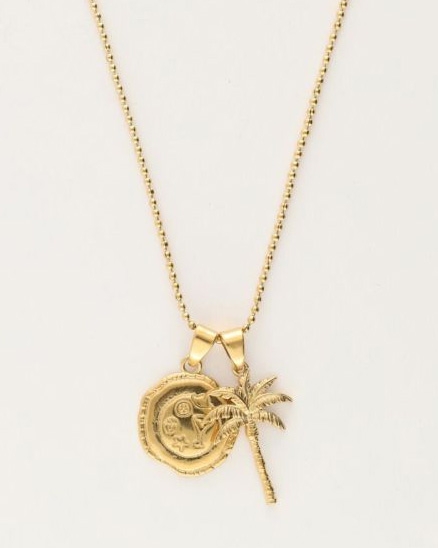 ISLAND KETTING MET MUNT EN PALMBOOM GOUD