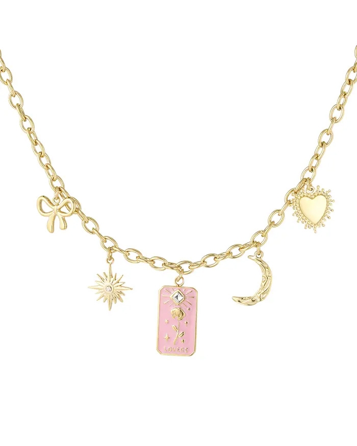 BEDELKETTING ROZE HANGER GOUD
