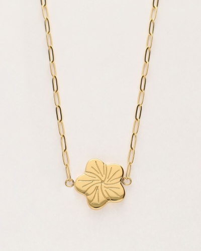 ART SCHAKELKETTING MET BLOEM GOUD