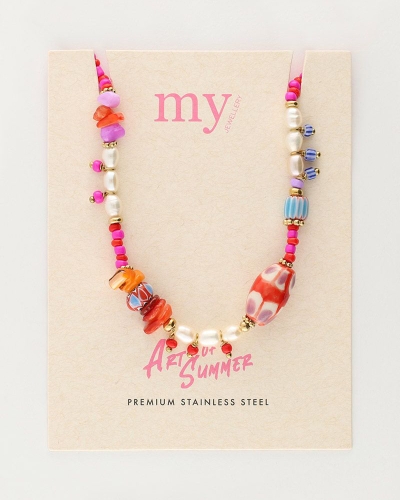 ART GEKLEURDE KRALEN KETTING