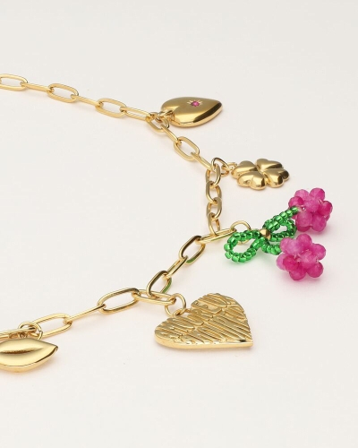 SCHAKELKETTING MET VERSCHILLENDE BEDELS KERS GOUD