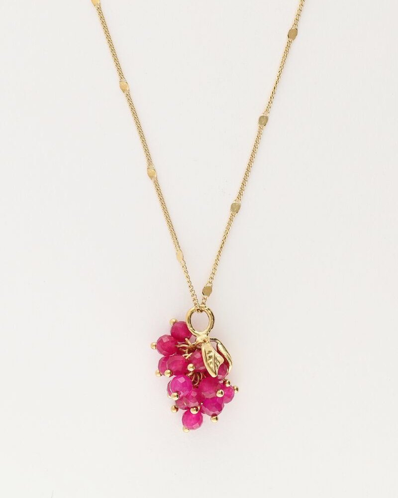 KETTING MET FUCHSIA DRUIVENTROS GOUD