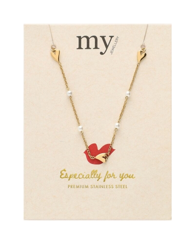 KETTING MET HARTJES EN PARELS GOUD