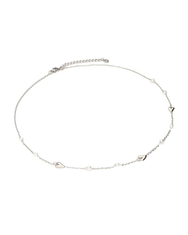 KETTING MET HARTJES EN PARELS ZILVER