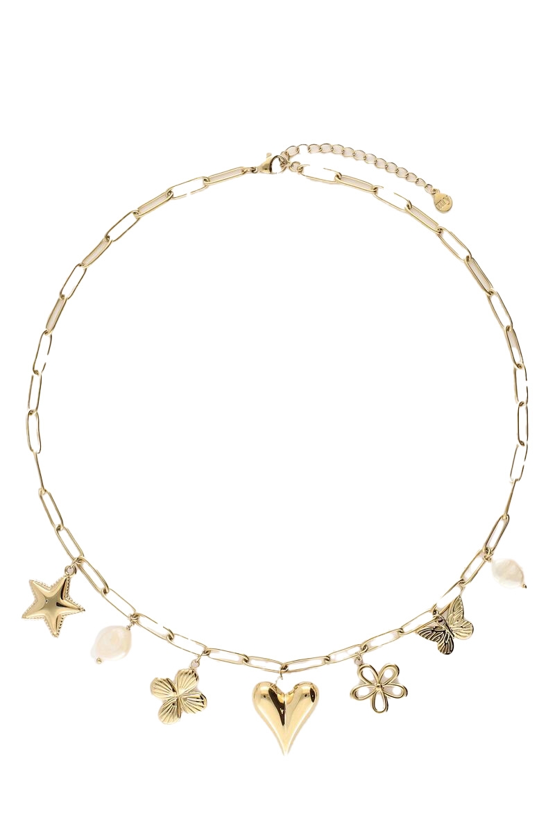 SCHAKELKETTING MET MULTI BEDELS GOUD