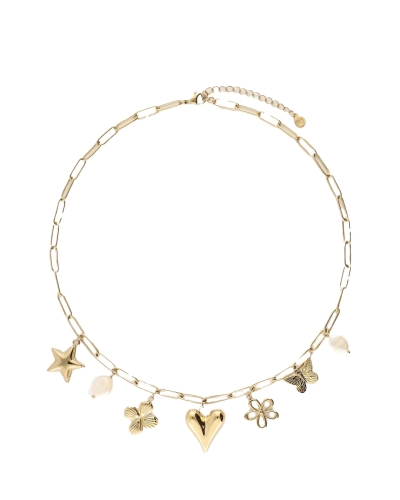 My Jewellery Necklace pink beads multi charms MJ11319