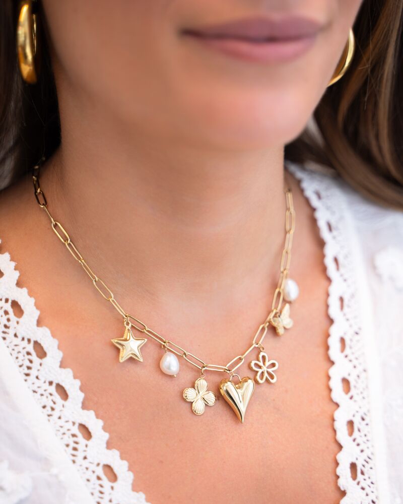 SCHAKELKETTING MET MULTI BEDELS GOUD