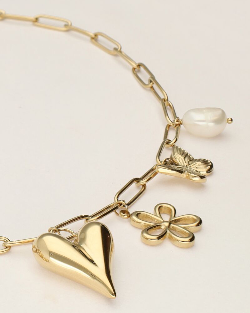 SCHAKELKETTING MET MULTI BEDELS GOUD