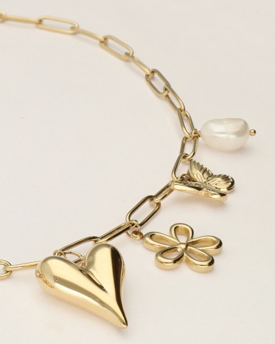 SCHAKELKETTING MET MULTI BEDELS GOUD