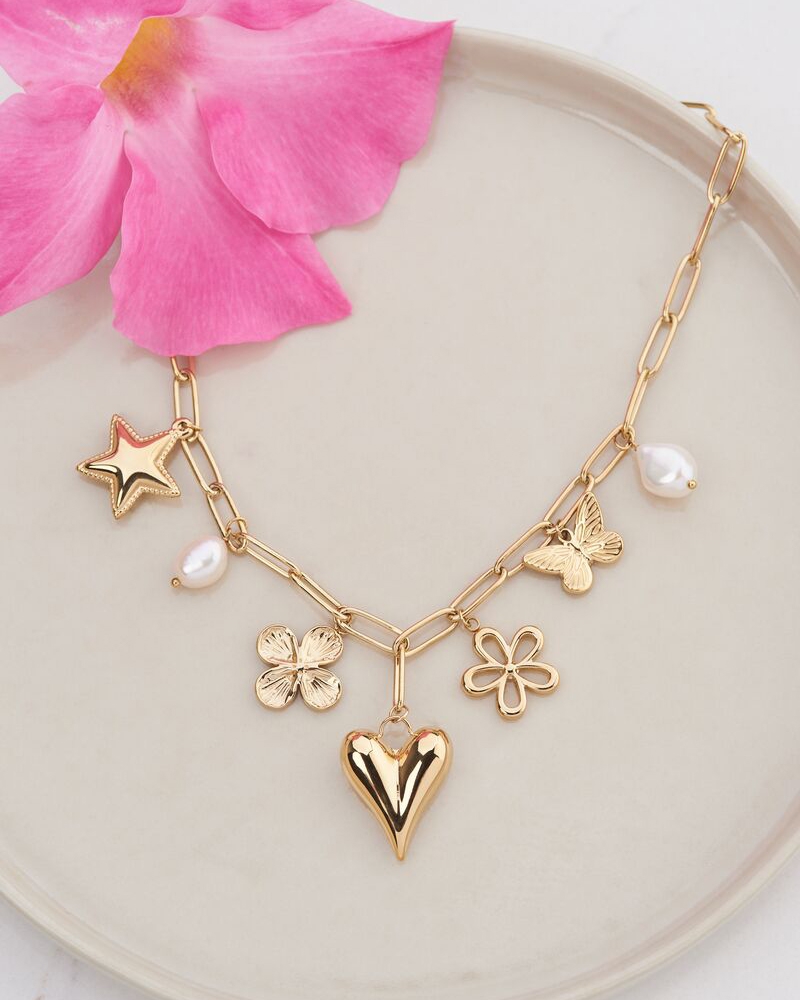 SCHAKELKETTING MET MULTI BEDELS GOUD