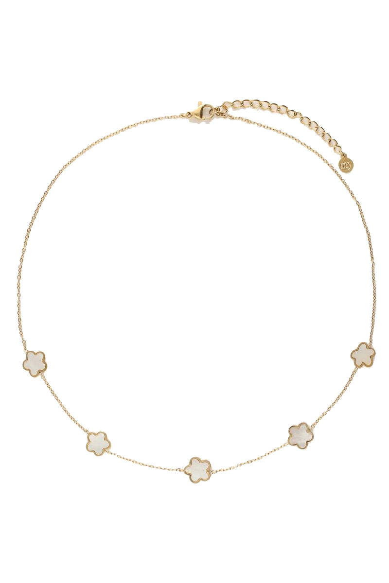 KETTING PARELMOER BLOEMEN GOUD