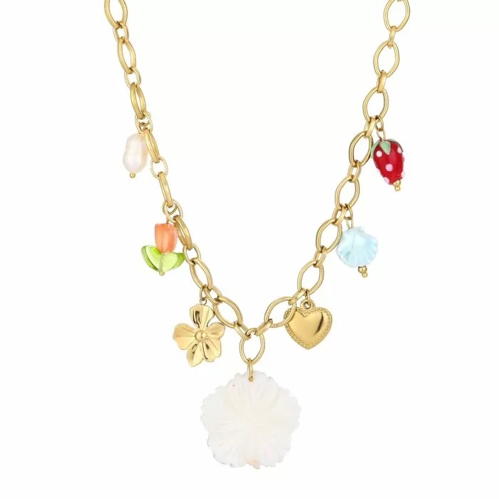 BEDELKETTING FLOWER SHELL GOUD
