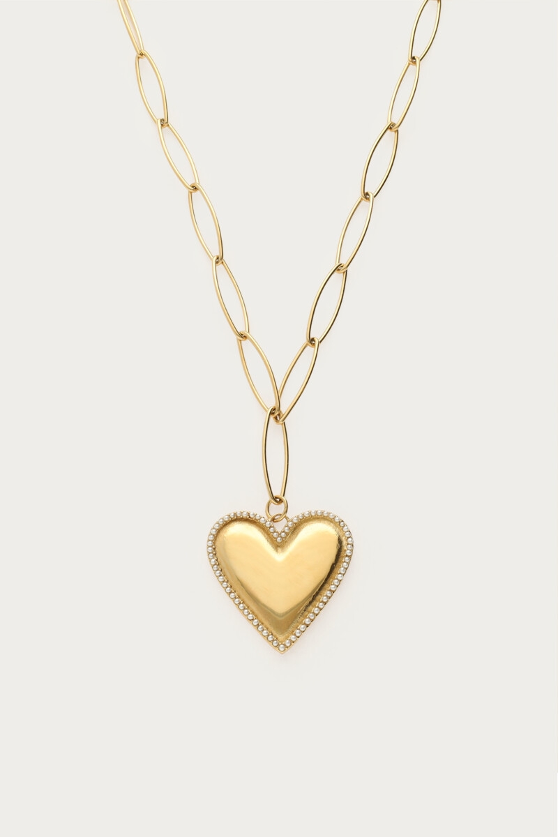 SCHAKELKETTING MET HART EN PARELS