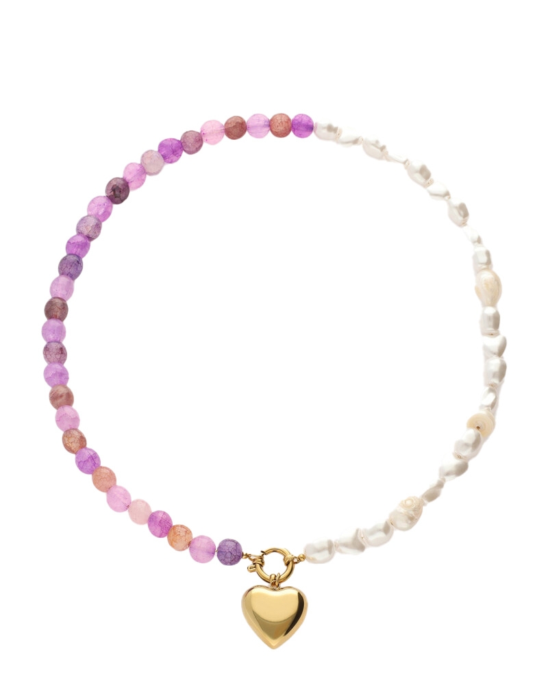 KETTING MET PARELS, KRALEN EN CHARM GOUD
