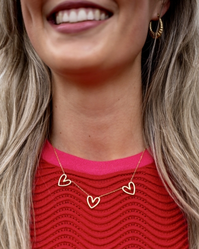 Gossip KETTING DRIE OPEN HARTJES GOUD