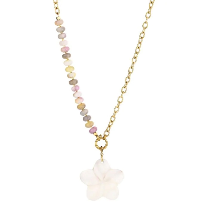 KRALENKETTING MET BLOEM GOUD