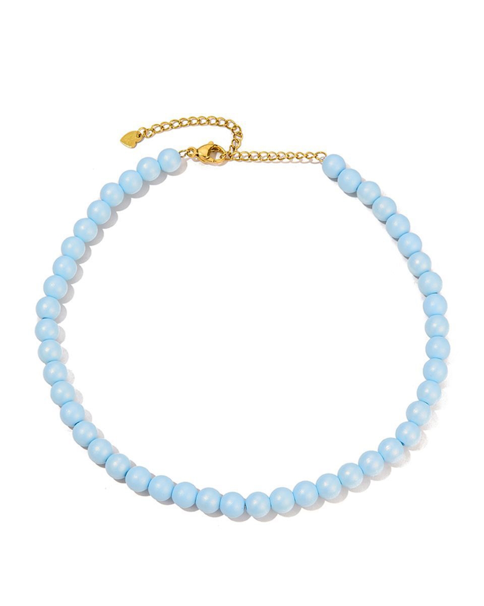 MEISJES KETTING MET GROVE KRALEN LICHTBLAUW