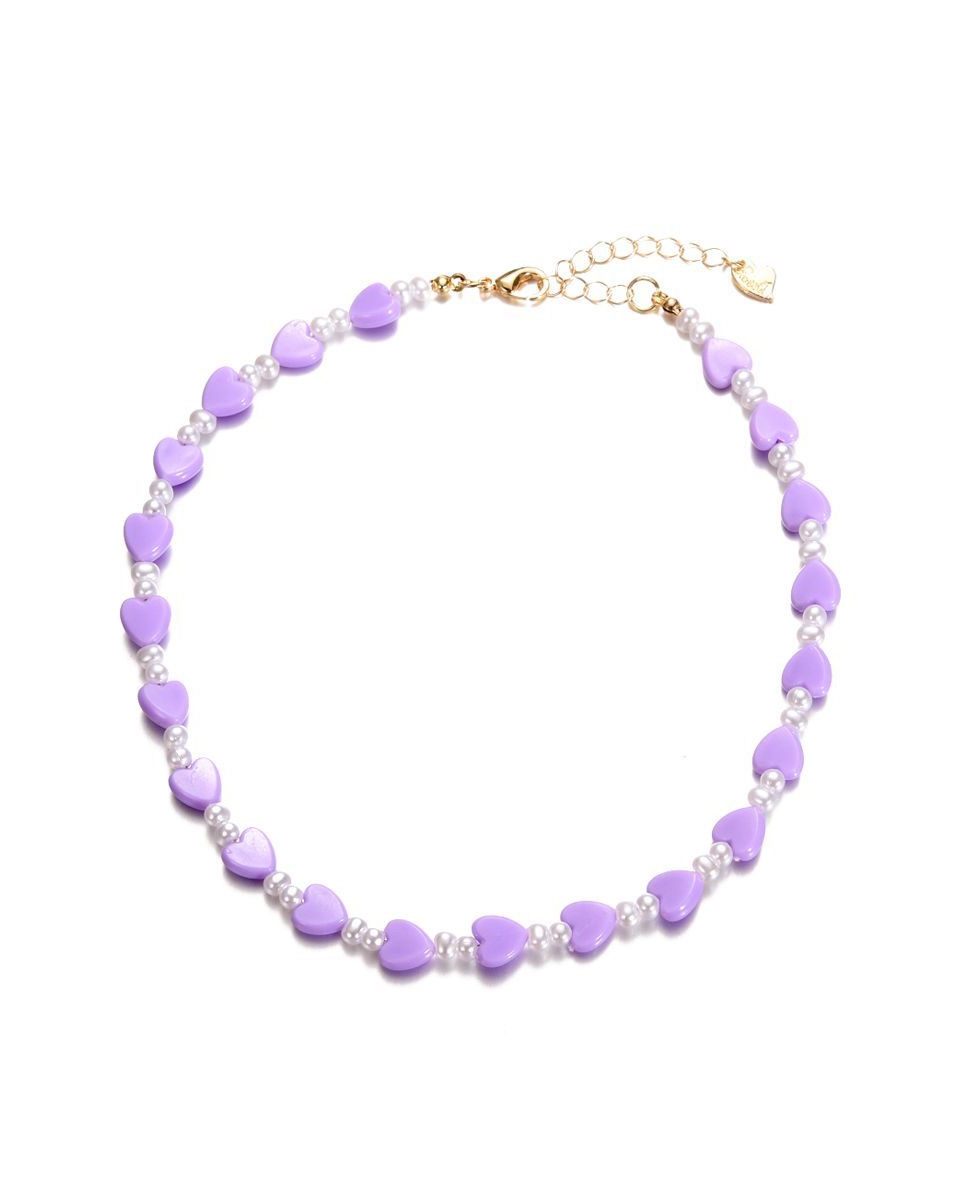 MEISJES KETTING HARTJES EN PAREL LILA