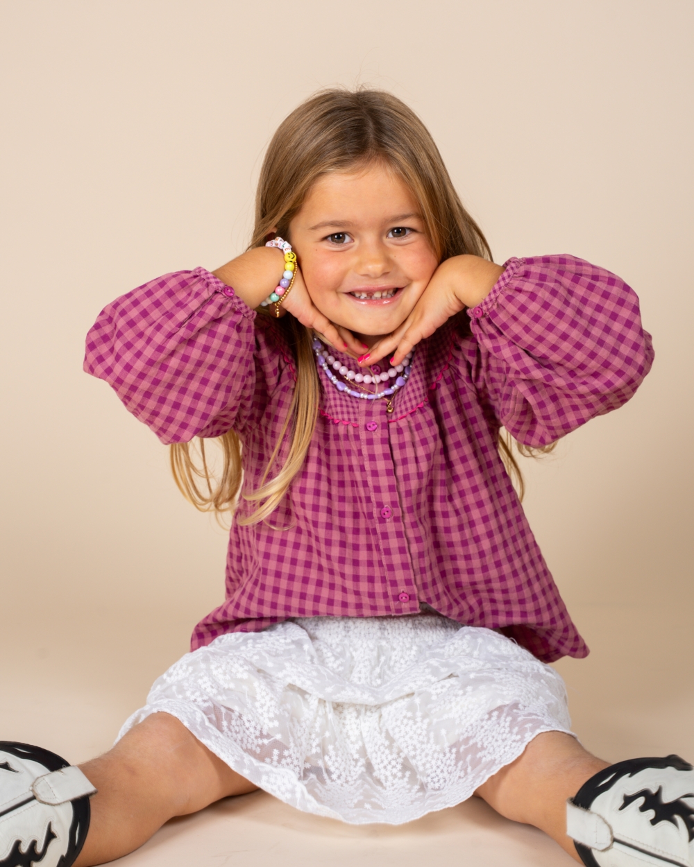 MEISJES KETTING PARELS EN HART LILA