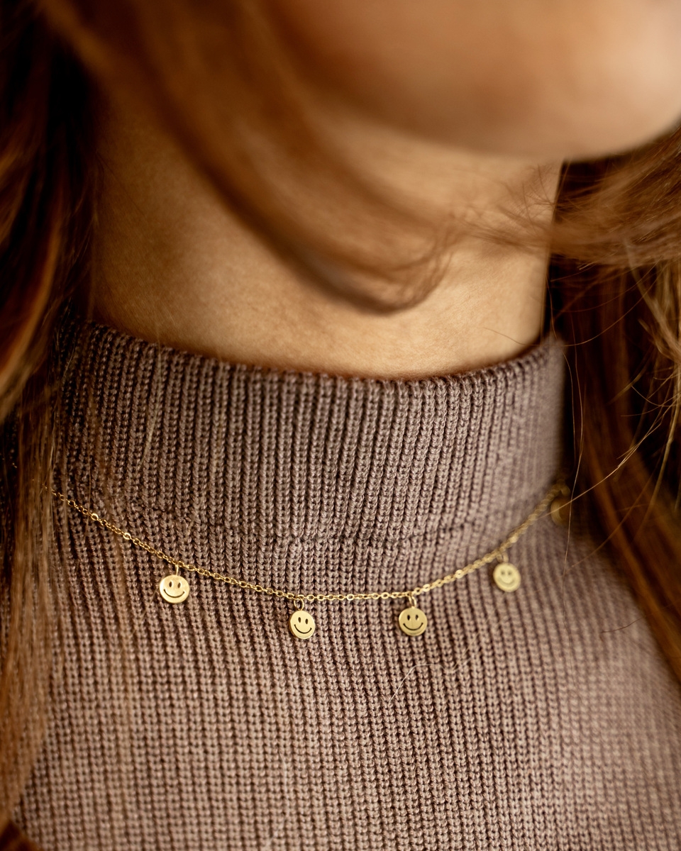 HAPPY SMILEY KETTING GOUD