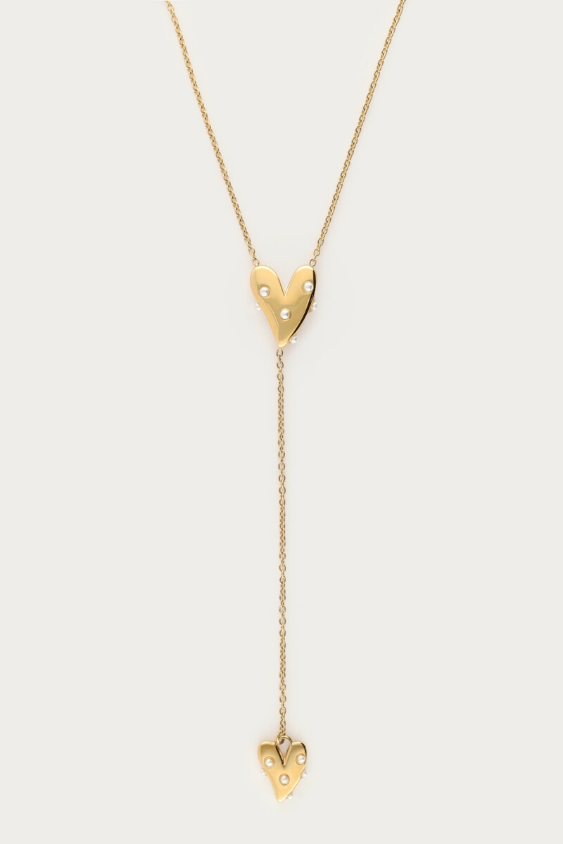 LANGE KETTING MET HARTJES EN PARELS