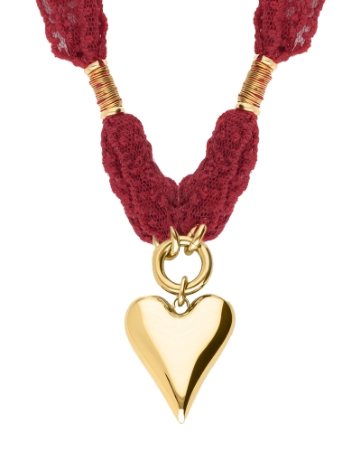 My Jewellery KETTING MET KANT EN HARTJE BURGUNDY