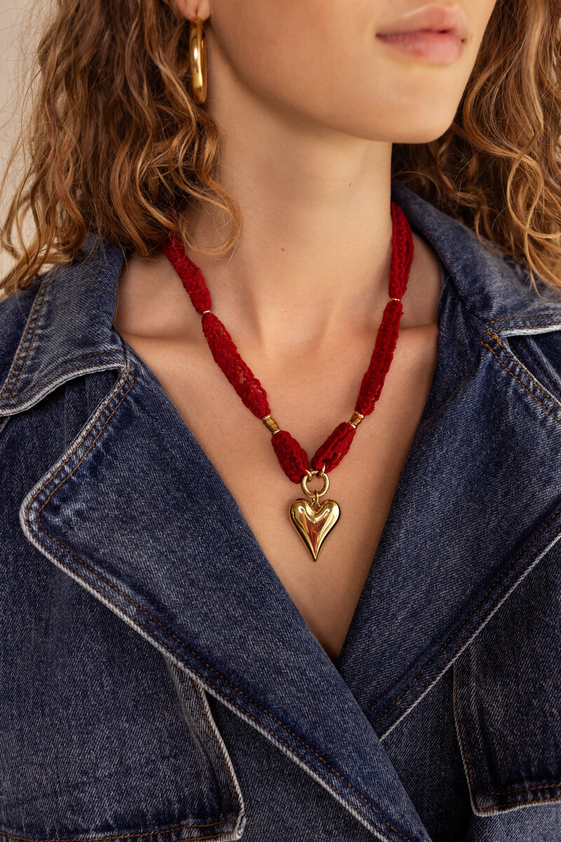 KETTING MET KANT EN HARTJE BURGUNDY