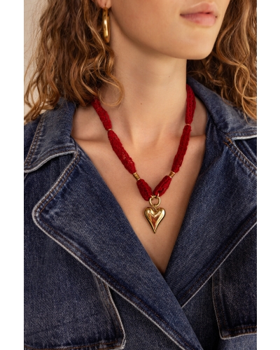 My Jewellery KETTING MET KANT EN HARTJE BURGUNDY