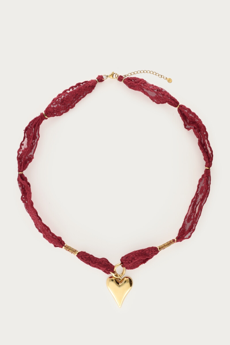 KETTING MET KANT EN HARTJE BURGUNDY