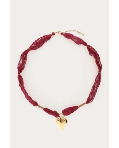 KETTING MET KANT EN HARTJE BURGUNDY
