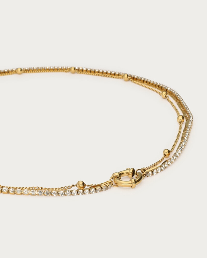MIDNIGHT DRIEDUBBELE KETTING MET STRASS