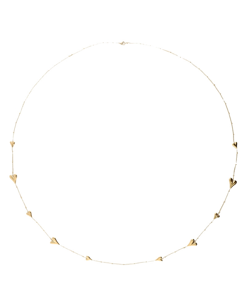 LANGE KETTING MET BOLLETJES EN HARTJES GOUD