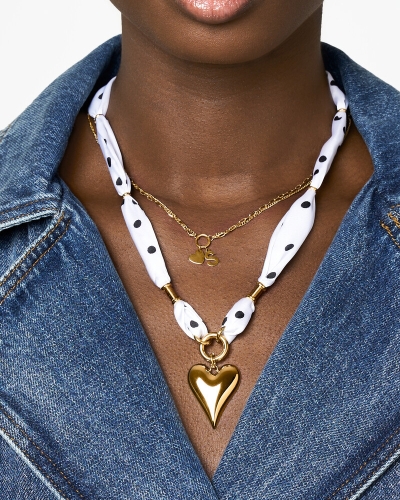 My Jewellery WITTE KETTING MET ZWARTE POLKADOT EN HART