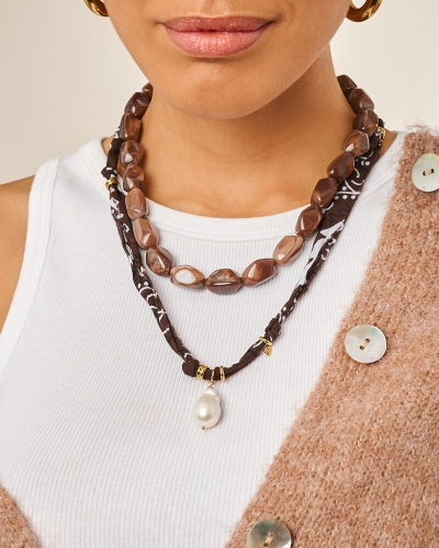 My Jewellery KETTING MET OVALEN KRALEN DONKERBRUIN