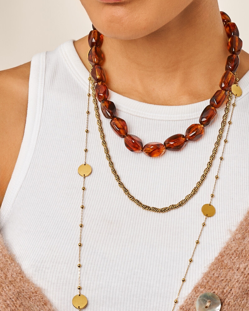 KETTING MET OVALEN KRALEN BRUIN