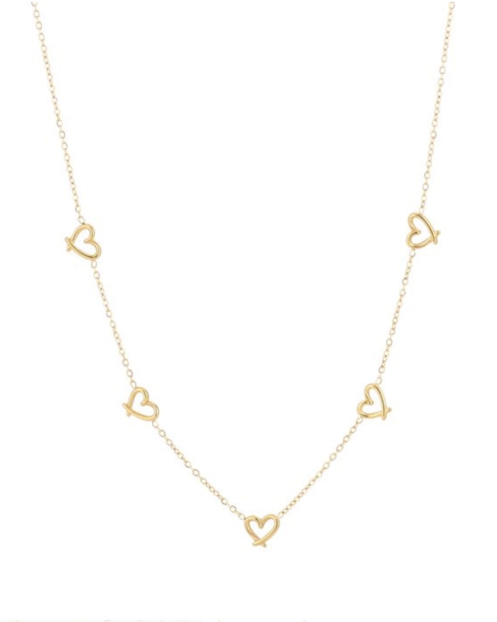 KETTING MET 5 OPEN HARTJES GOUD