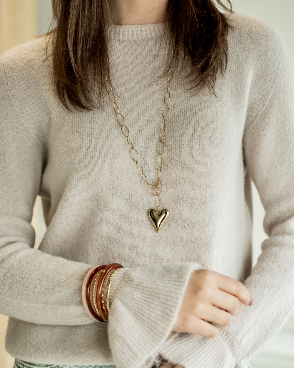 LANGE KETTING MET HART (80CM) GOUD